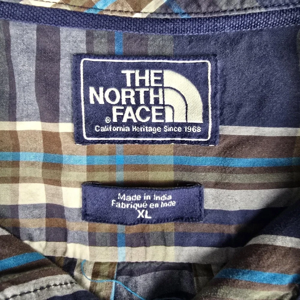 The North Face‎ Shirt Mens XL Blue Plaid Lightweight Cotton Button Up Casual